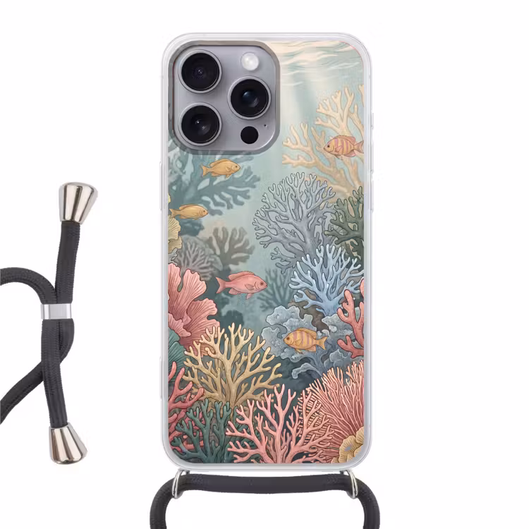 Zee - Koraal - Vis - Natuur - Kleurrijk Hoesje iPhone 16 Pro Max met koord klein -3d