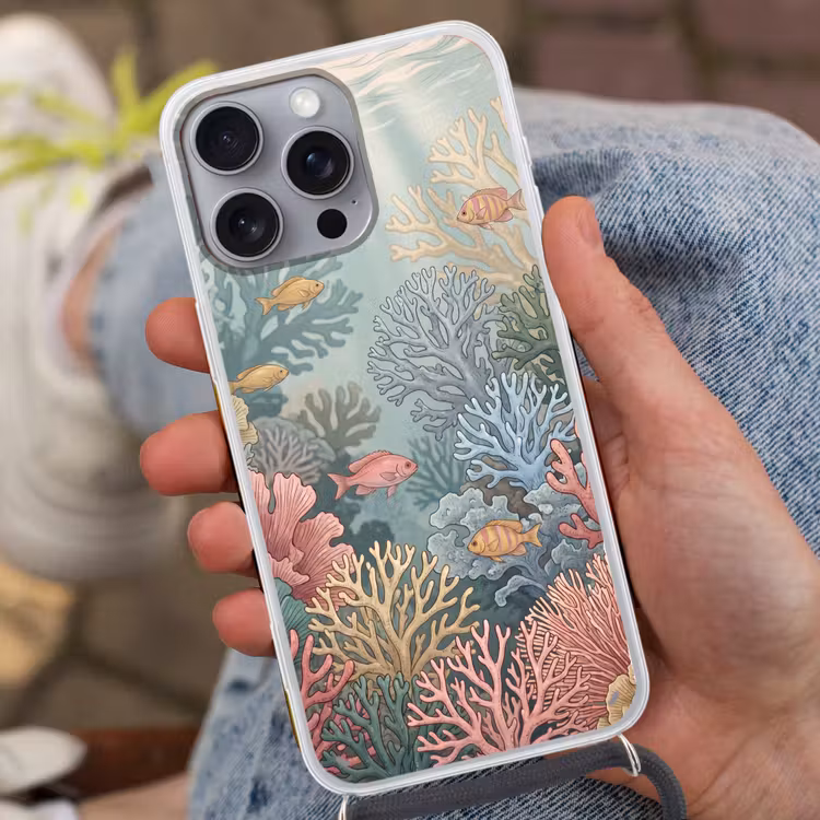 Zee - Koraal - Vis - Natuur - Kleurrijk Hoesje iPhone 16 Pro Max met koord klein -sfeer3