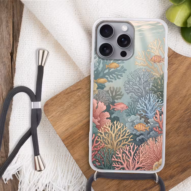 Zee - Koraal - Vis - Natuur - Kleurrijk Hoesje iPhone 16 Pro Max met koord klein -sfeer4