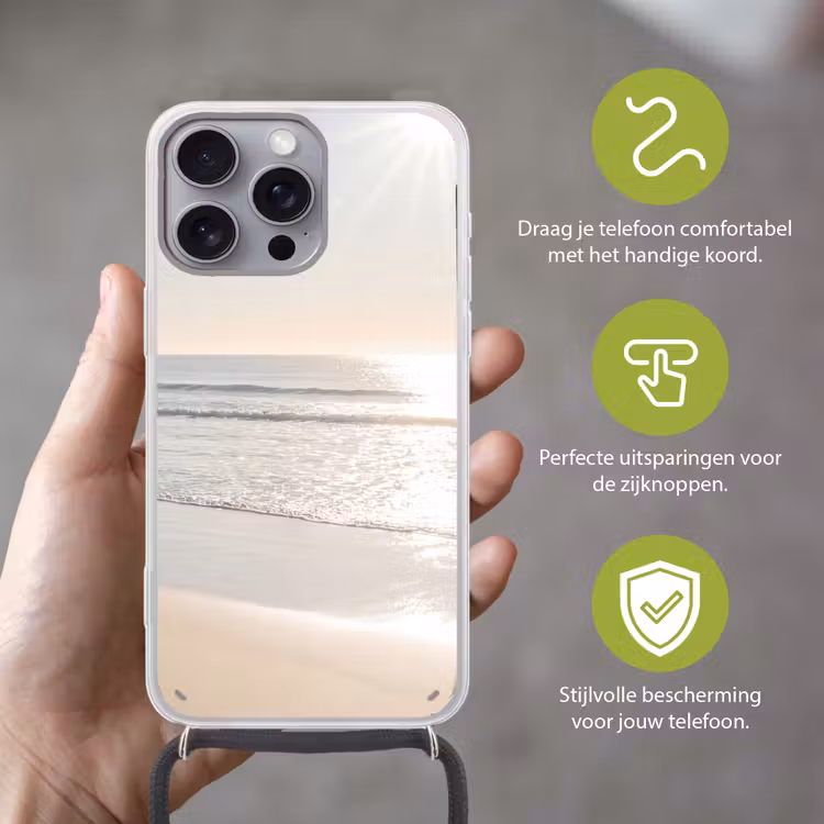 Zee - Zon - Zand Hoesje iPhone 16 Pro Max met koord klein -sfeer2_NL