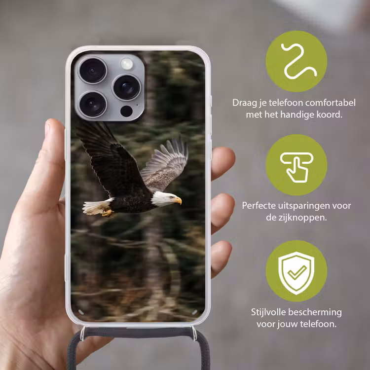 Zeearend - Vliegen - Bos - Natuur Hoesje iPhone 16 Pro Max met koord klein -sfeer2_NL