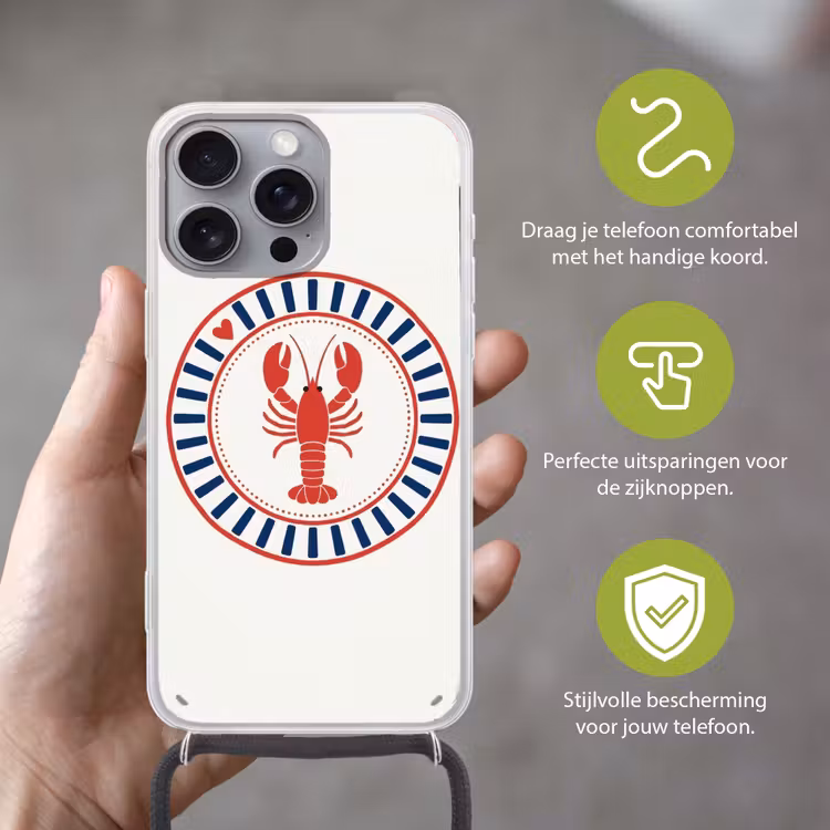 Zeeleven - Kreeft - Embleem - Grafisch - Rood Hoesje iPhone 16 Pro Max met koord klein -sfeer2_NL