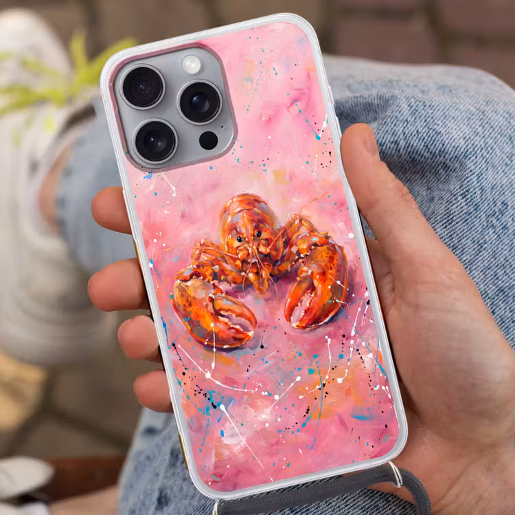Zeeleven - Kreeft - Spatters - Abstract - Roze Hoesje iPhone 16 Pro Max met koord klein -sfeer3