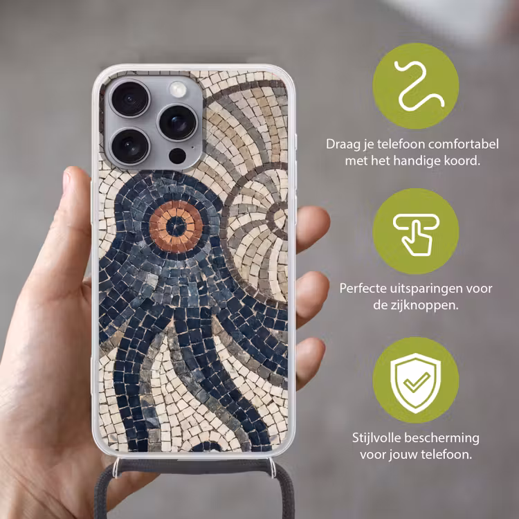 Zeeleven - Mozaïek - Kunst - Vintage - Beige Hoesje iPhone 16 Pro Max met koord klein -sfeer2_NL