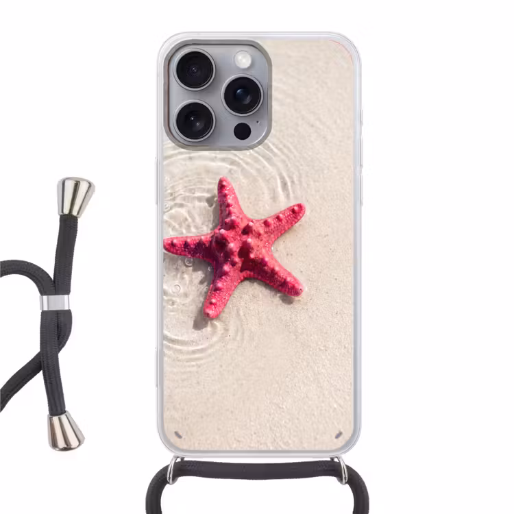 Zeeleven - Zeester - Strand - Roze - Water Hoesje iPhone 16 Pro Max met koord klein -3d