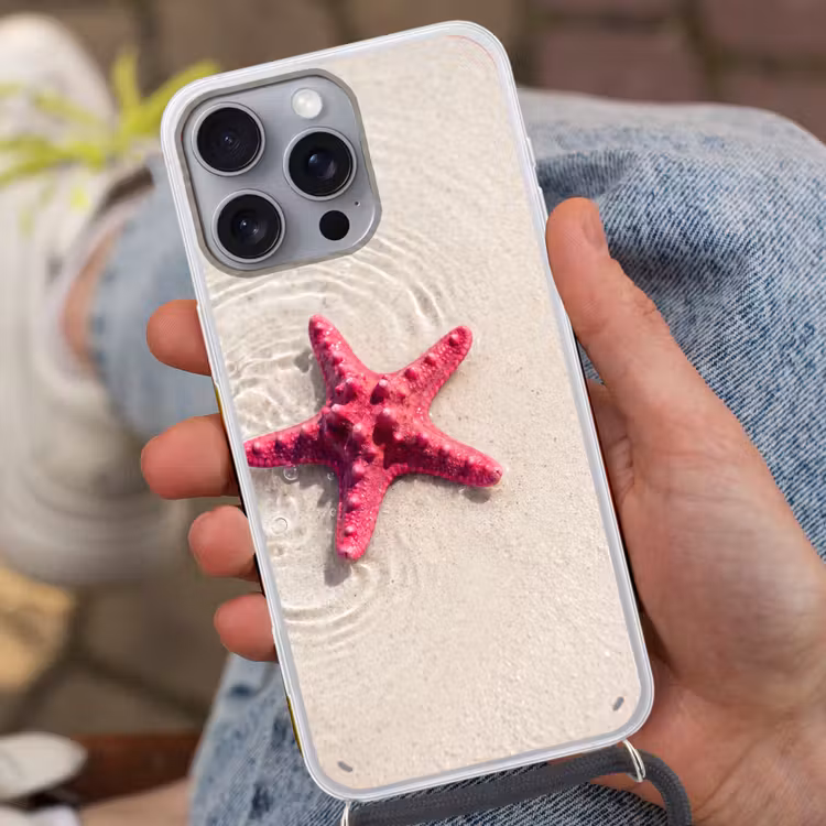 Zeeleven - Zeester - Strand - Roze - Water Hoesje iPhone 16 Pro Max met koord klein -sfeer3