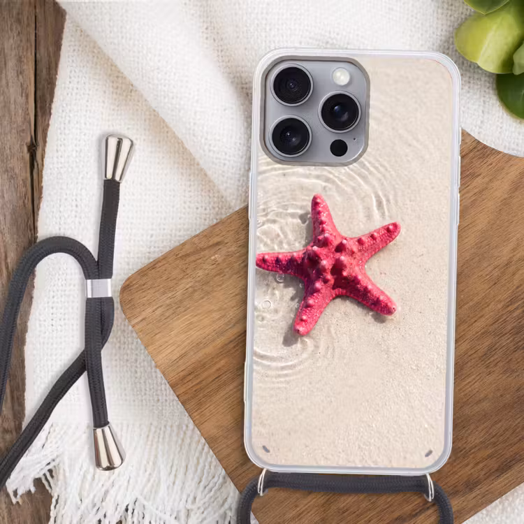 Zeeleven - Zeester - Strand - Roze - Water Hoesje iPhone 16 Pro Max met koord klein -sfeer4