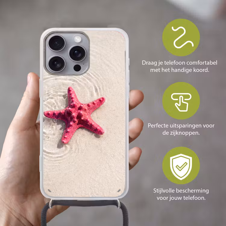 Zeeleven - Zeester - Strand - Roze - Water Hoesje iPhone 16 Pro Max met koord klein -sfeer2_NL