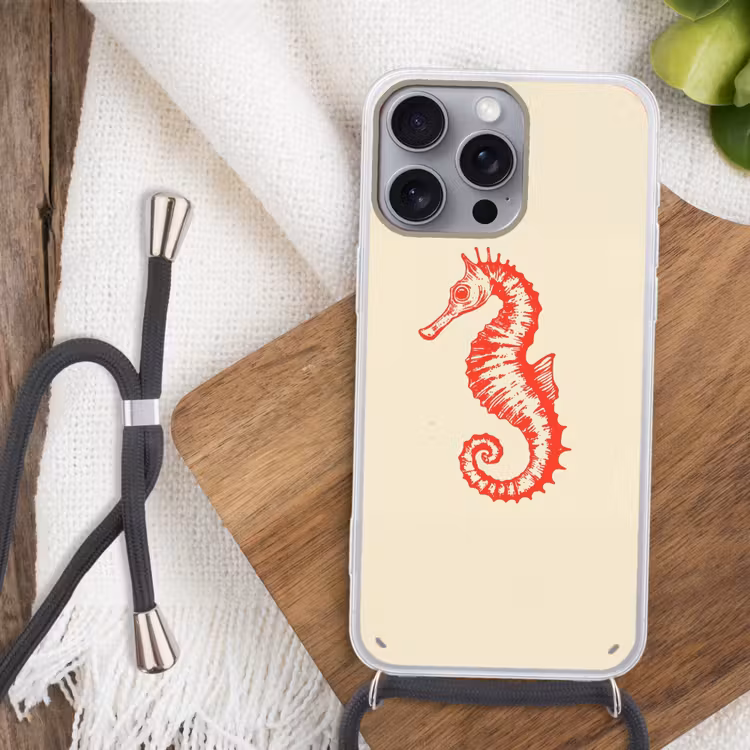 Zeepaardje - Rood - Fijne details Hoesje iPhone 16 Pro Max met koord klein -sfeer4