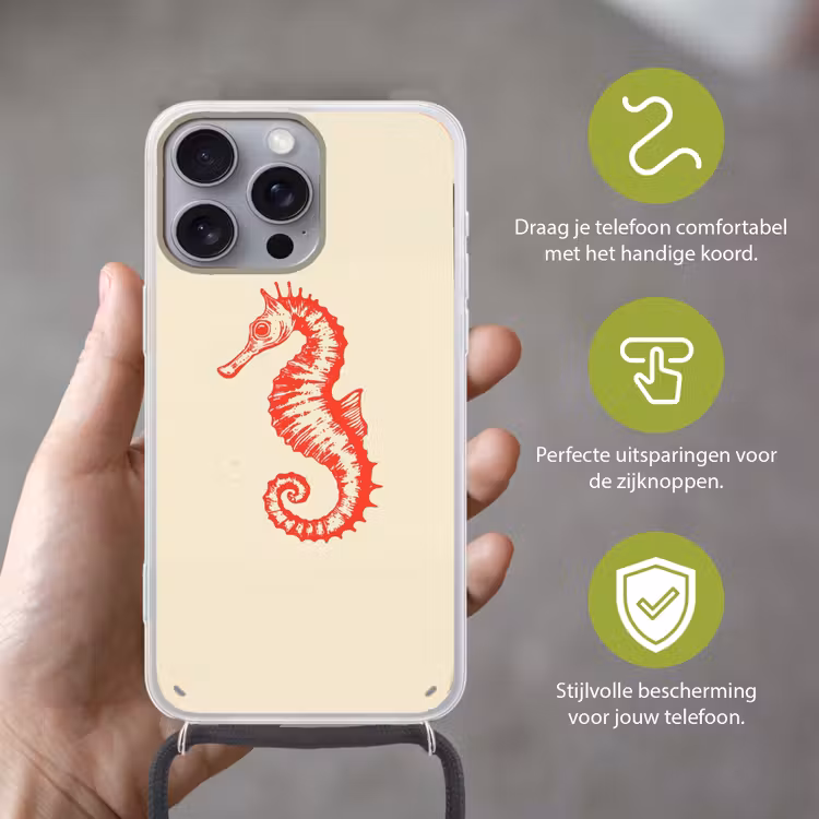 Zeepaardje - Rood - Fijne details Hoesje iPhone 16 Pro Max met koord klein -sfeer2_NL