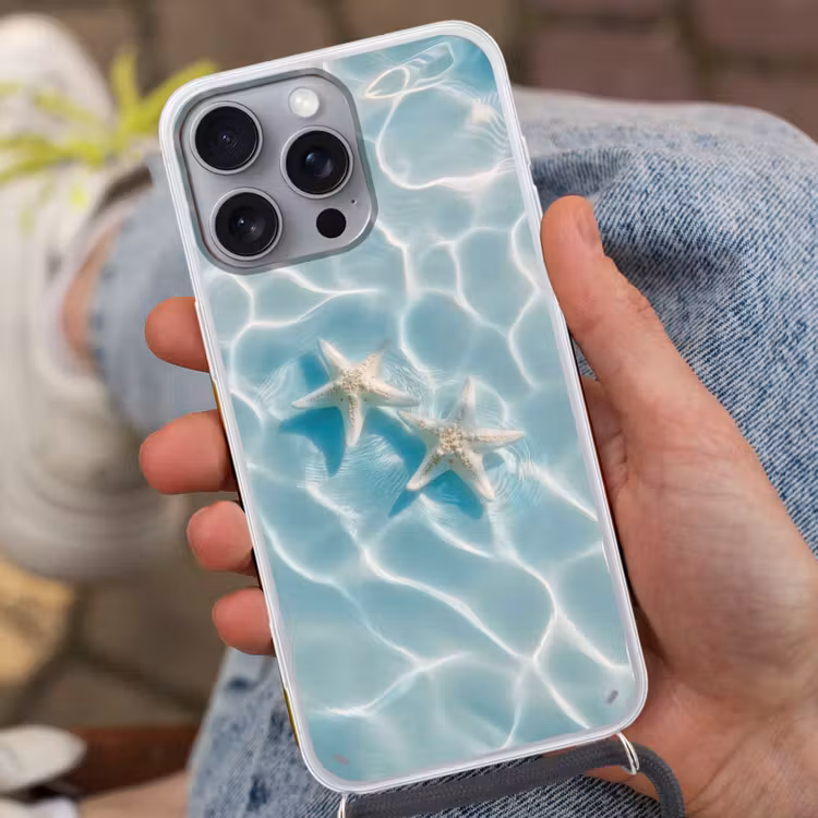 Zeesterren - Golvend water - Rustgevend Hoesje iPhone 16 Pro Max met koord klein -sfeer3