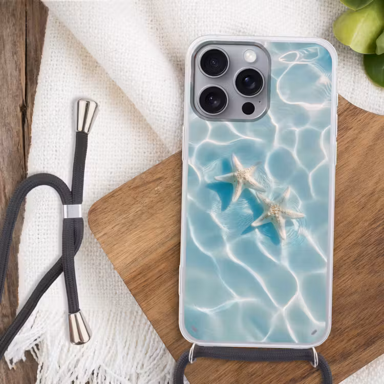 Zeesterren - Golvend water - Rustgevend Hoesje iPhone 16 Pro Max met koord klein -sfeer4