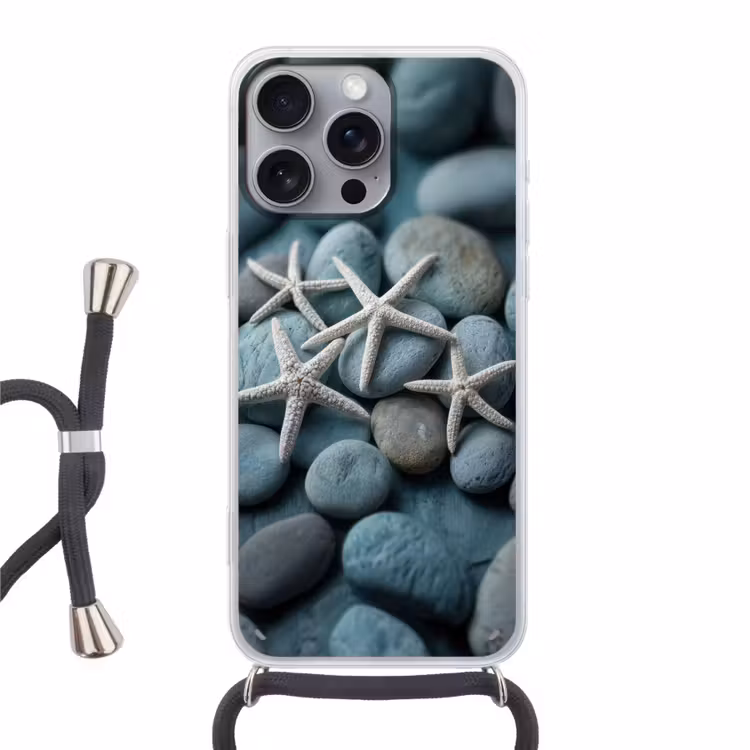 Zeesterren - Stenen - Wit Hoesje iPhone 16 Pro Max met koord klein -3d