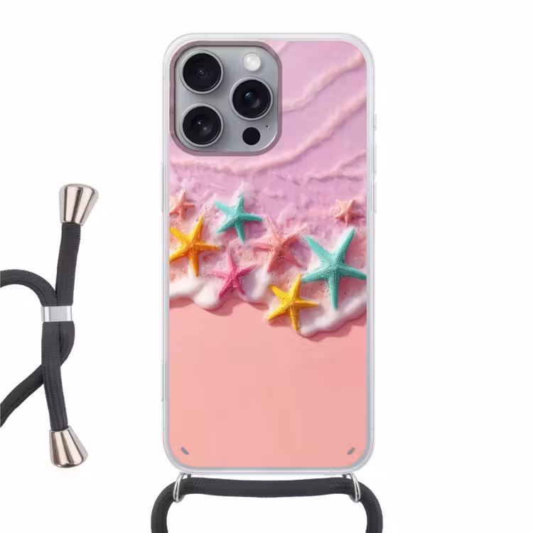 Zeesterren - Strand - Golven Hoesje iPhone 16 Pro Max met koord klein -3d