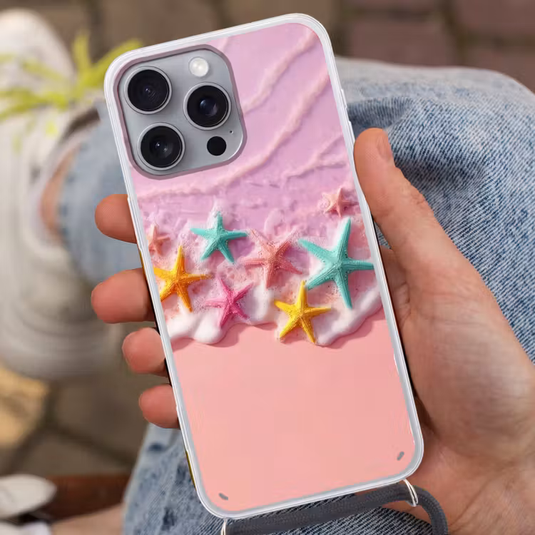 Zeesterren - Strand - Golven Hoesje iPhone 16 Pro Max met koord klein -sfeer3