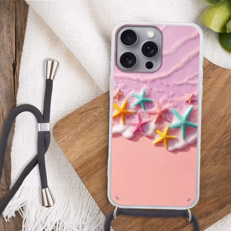 Zeesterren - Strand - Golven Hoesje iPhone 16 Pro Max met koord klein -sfeer4