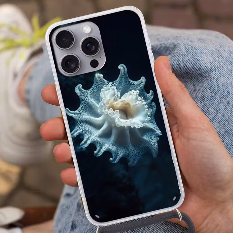 Zeewezen - Wit - Golven - Water Hoesje iPhone 16 Pro Max met koord klein -sfeer3