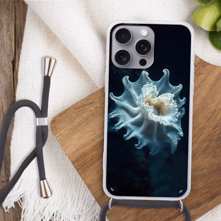Zeewezen - Wit - Golven - Water Hoesje iPhone 16 Pro Max met koord klein -sfeer4