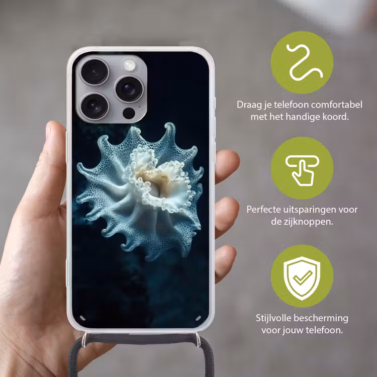 Zeewezen - Wit - Golven - Water Hoesje iPhone 16 Pro Max met koord klein -sfeer2_NL