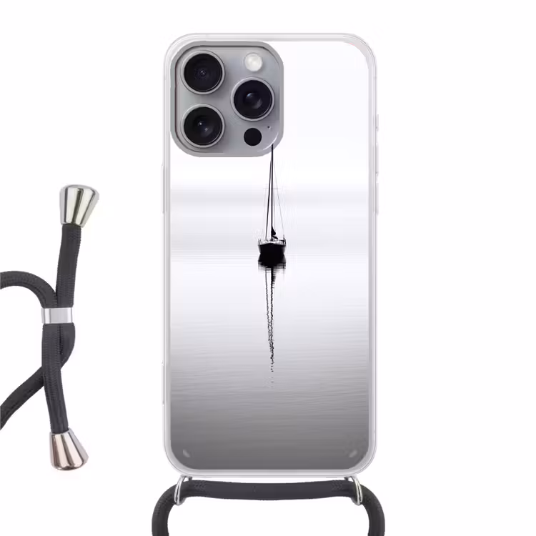 Zeilboot - Zwart - Water - Silhouet Hoesje iPhone 16 Pro Max met koord klein -3d