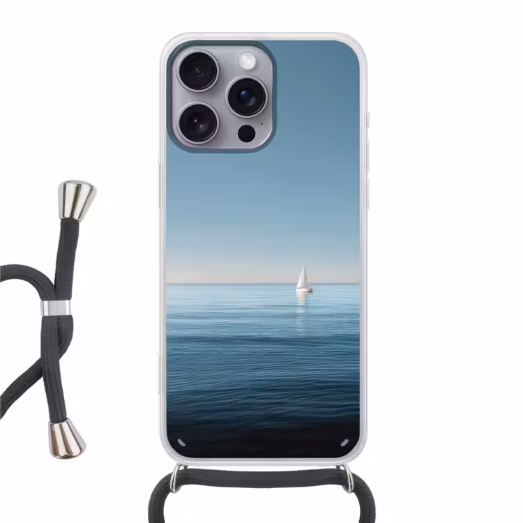 Zeilbootje - Kalme zee - Helderblauwe hemel Hoesje iPhone 16 Pro Max met koord klein -3d