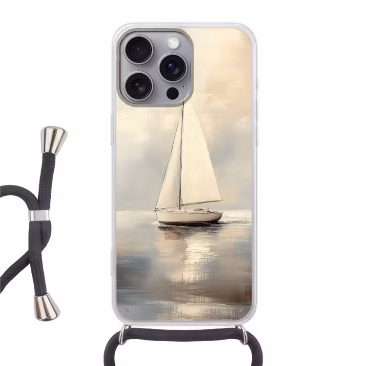 Zeilschip - Zee - Bewolkt Hoesje iPhone 16 Pro Max met koord klein -3d