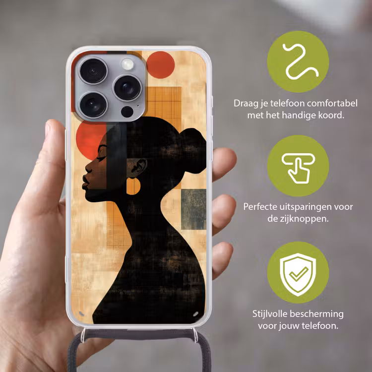 Zijaanzicht - Vrouw - Vormen Hoesje iPhone 16 Pro Max met koord klein -sfeer2_NL