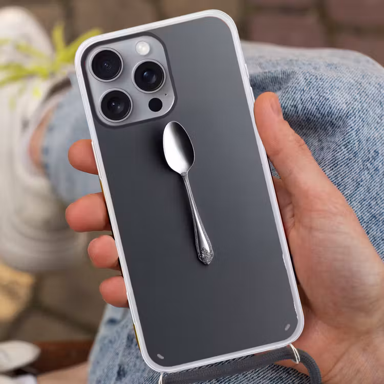 Zilver - Metaal - Lepel Hoesje iPhone 16 Pro Max met koord klein -sfeer3