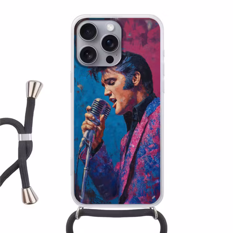 Zingende man - Glitterjas - Microfoon Hoesje iPhone 16 Pro Max met koord klein -3d