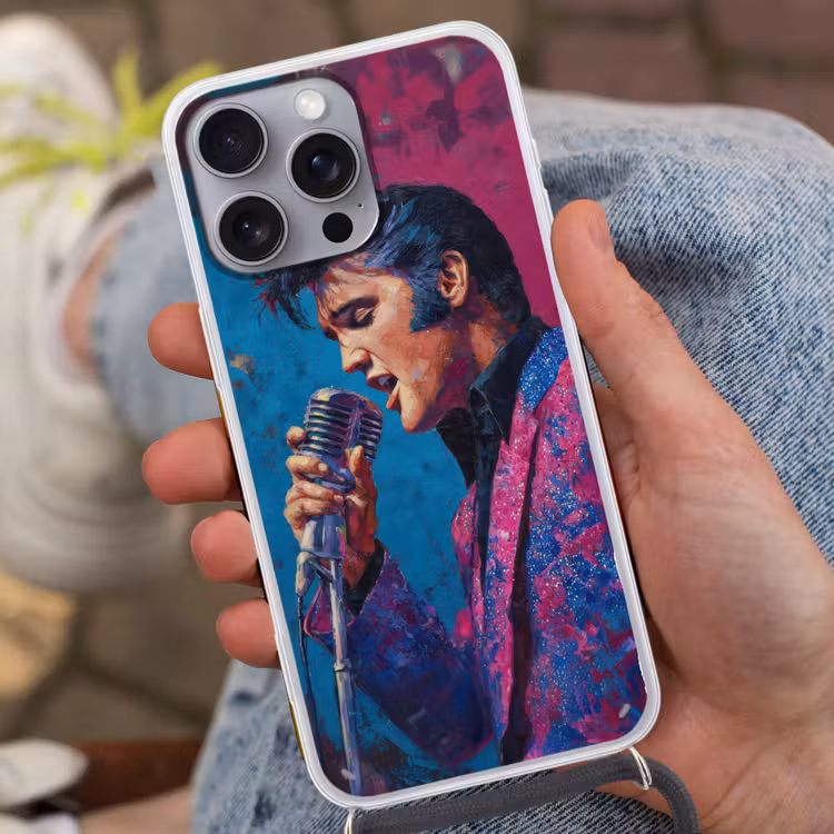 Zingende man - Glitterjas - Microfoon Hoesje iPhone 16 Pro Max met koord klein -sfeer3