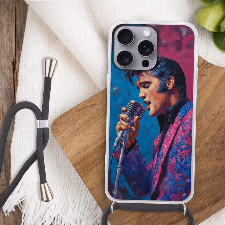 Zingende man - Glitterjas - Microfoon Hoesje iPhone 16 Pro Max met koord klein -sfeer4