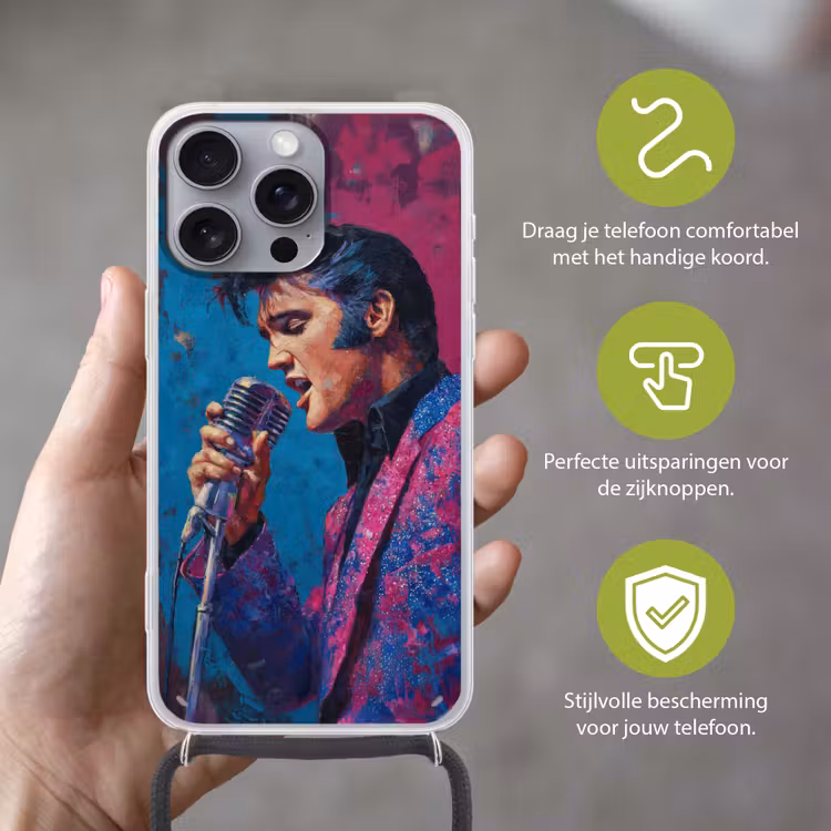 Zingende man - Glitterjas - Microfoon Hoesje iPhone 16 Pro Max met koord klein -sfeer2_NL