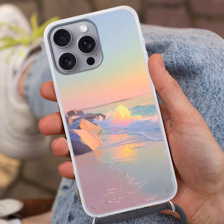 Zomerlicht - Strand - Fonkelende accenten Hoesje iPhone 16 Pro Max met koord klein -sfeer3
