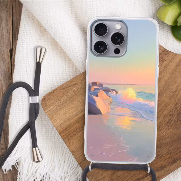 Zomerlicht - Strand - Fonkelende accenten Hoesje iPhone 16 Pro Max met koord klein -sfeer4