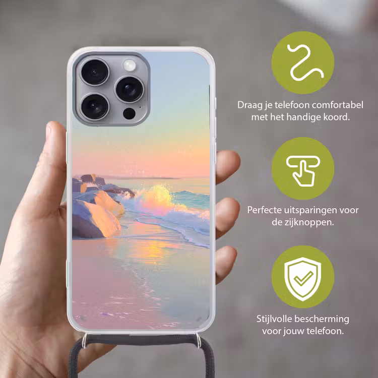 Zomerlicht - Strand - Fonkelende accenten Hoesje iPhone 16 Pro Max met koord klein -sfeer2_NL