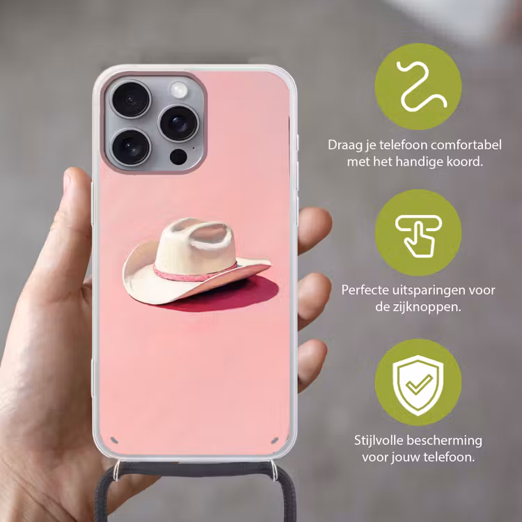 Zomers - Hoed - Roze Hoesje iPhone 16 Pro Max met koord klein -sfeer2_NL