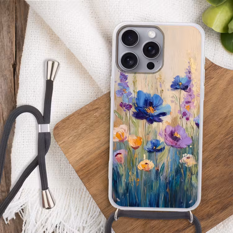 Zomers - Wilde bloemen - Penseelstreken Hoesje iPhone 16 Pro Max met koord klein -sfeer4