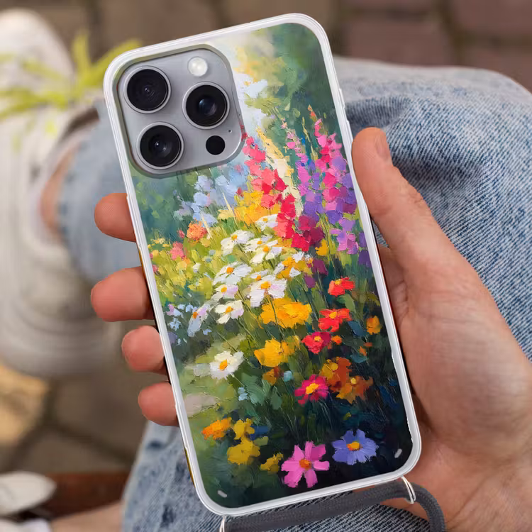 Zomertuin - Sfeervol - Bloemen Hoesje iPhone 16 Pro Max met koord klein -sfeer3