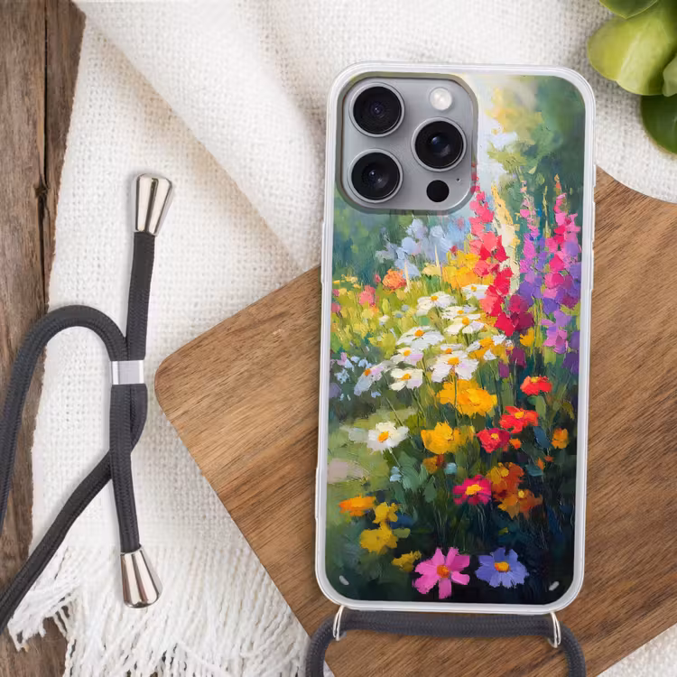 Zomertuin - Sfeervol - Bloemen Hoesje iPhone 16 Pro Max met koord klein -sfeer4
