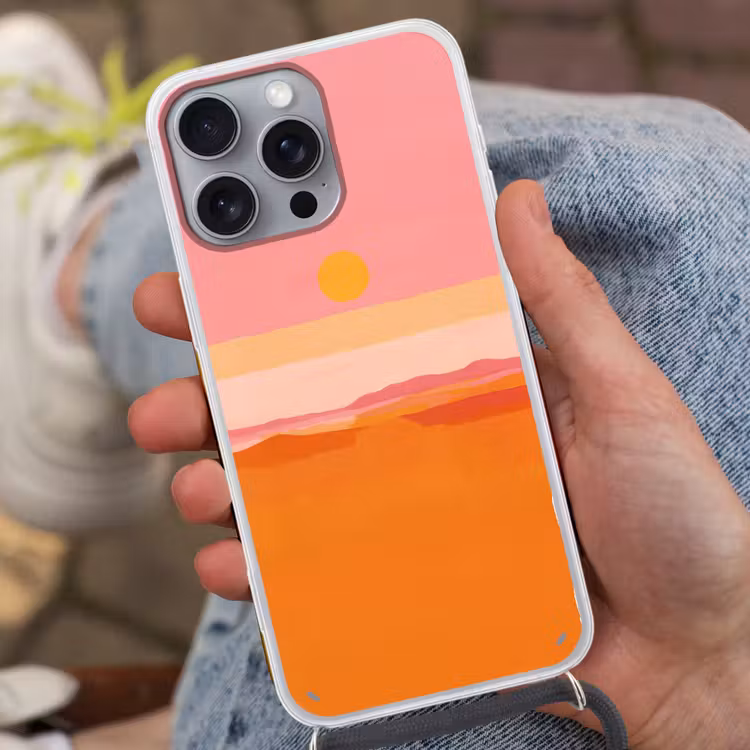 Zon - Abstract - Landschap - Oranje Hoesje iPhone 16 Pro Max met koord klein -sfeer3