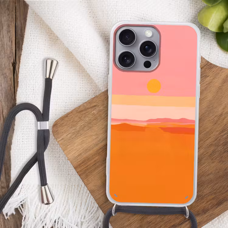 Zon - Abstract - Landschap - Oranje Hoesje iPhone 16 Pro Max met koord klein -sfeer4