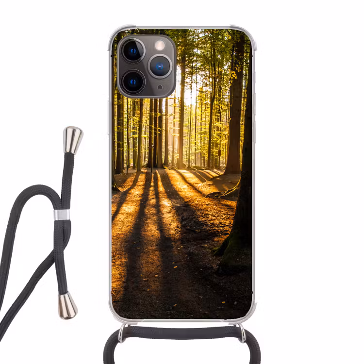 Zon - Bomen - Bos - Landschap Hoesje iPhone 12 Pro met koord klein -3d
