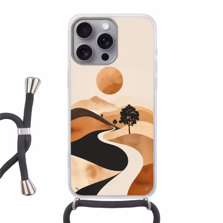 Zon - Heuvels - Boom - Abstract Hoesje iPhone 16 Pro Max met koord klein -3d