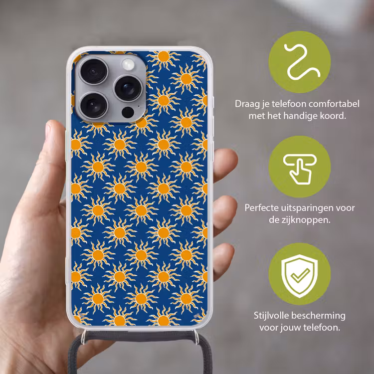 Zon - Patroon - Blauw Hoesje iPhone 16 Pro Max met koord klein 804 -sfeer2_NL