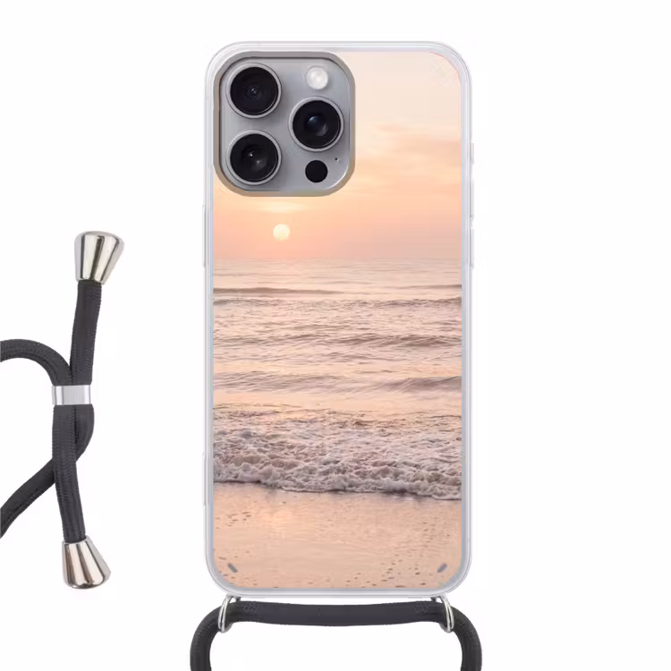Zon - Strand - Roze Hoesje iPhone 16 Pro Max met koord klein -3d