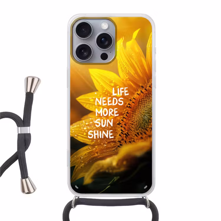 Zonnebloem - Close up - Geel - Quote Hoesje iPhone 16 Pro Max met koord klein -3d