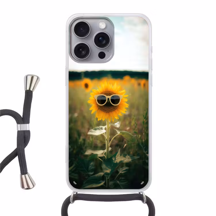 Zonnebloem - Veld - Zonnebril Hoesje iPhone 16 Pro Max met koord klein -3d