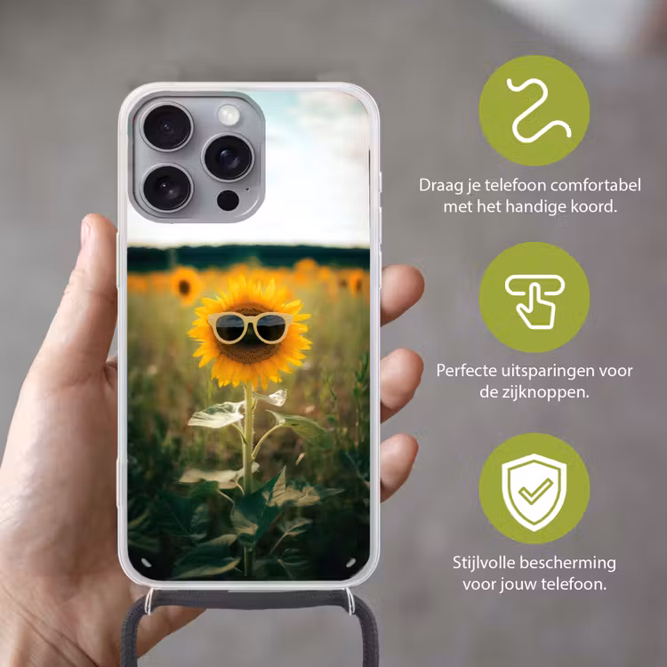 Zonnebloem - Veld - Zonnebril Hoesje iPhone 16 Pro Max met koord klein -sfeer2_NL