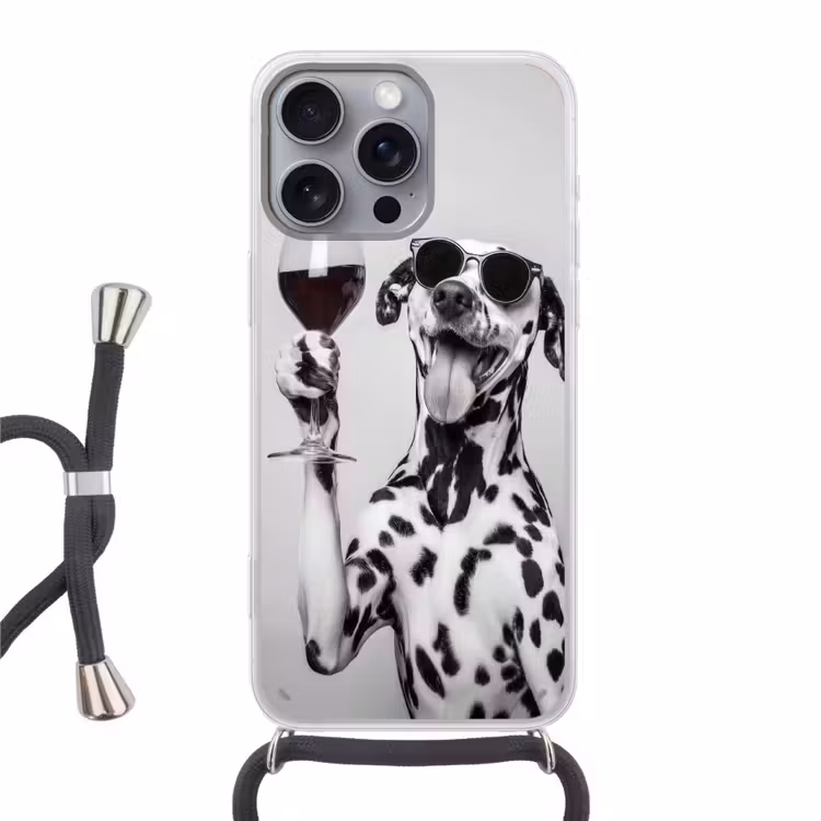 Zonnebril - Dalmatiër - Wijnglas - Tong Hoesje iPhone 16 Pro Max met koord klein -3d