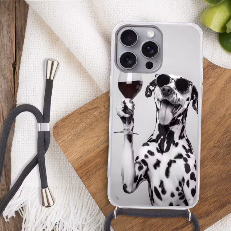 Zonnebril - Dalmatiër - Wijnglas - Tong Hoesje iPhone 16 Pro Max met koord klein -sfeer4